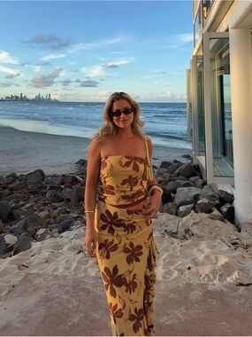 Strapless Yellow Floral Maxi Dress - Women